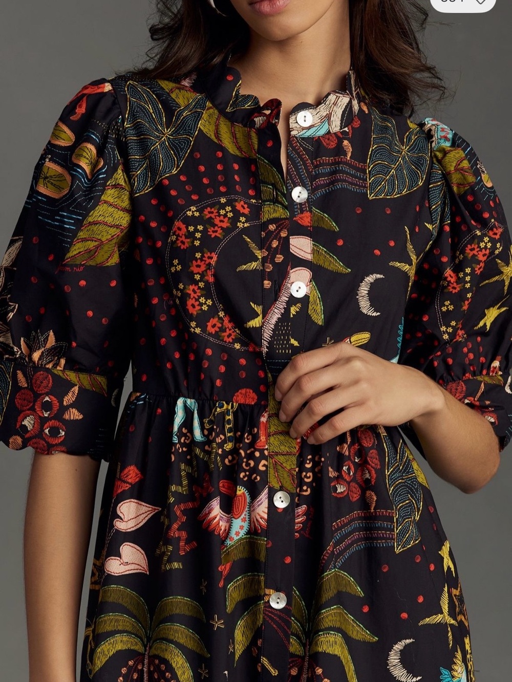 EUC FARM RIO ANTHROPOLOGIE PUFF SLEEVE BUTTONDOWN BLACK TROPICAL MAXI DRESS. M - Picture 15 of 17